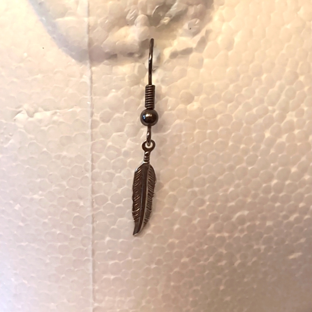 Silver Toned Bohemian Style Feather Beaded Drop Dangle Hook Earrings